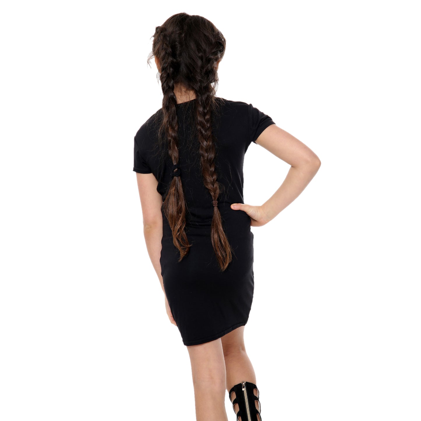 Girls Bodycon Midi Plain Dress - Black