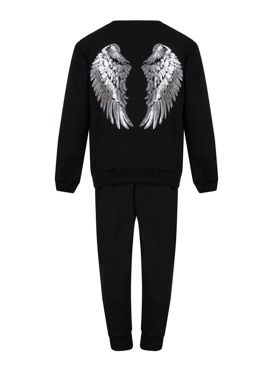 Girls Angel Wings Sequins Tracksuit