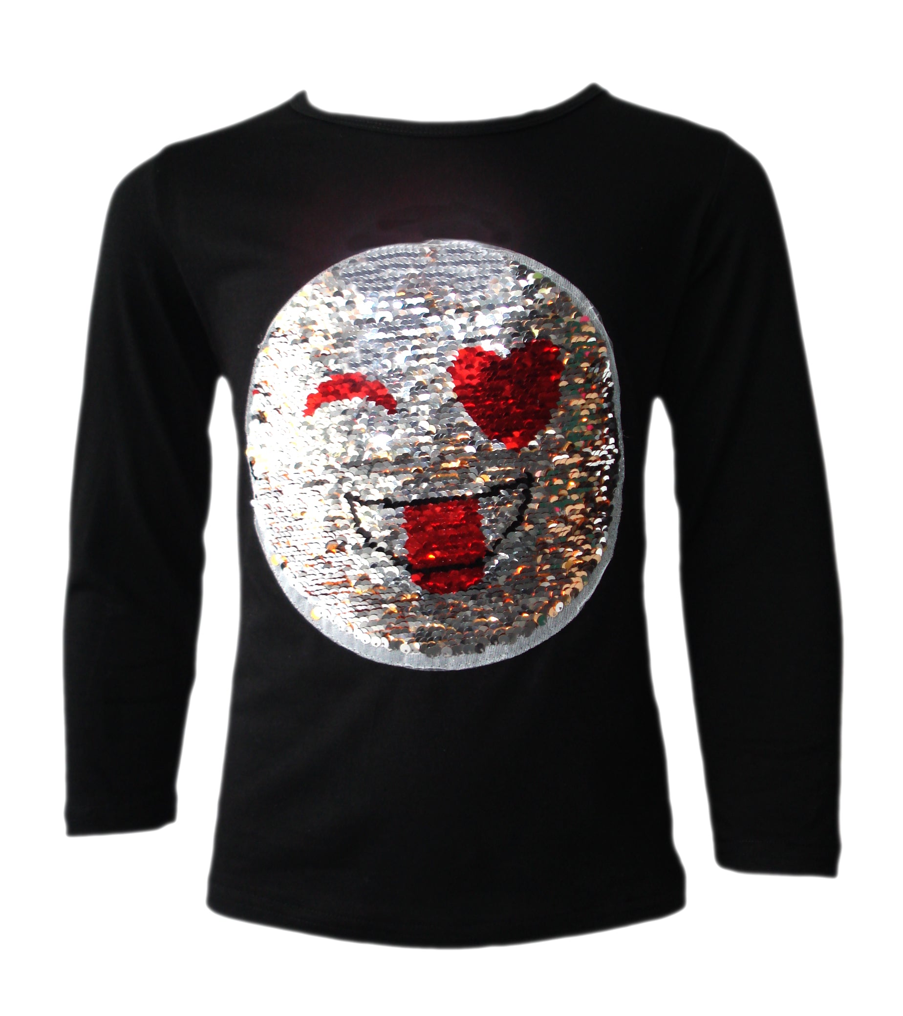 Girls Funny Face Brush Changing Sequin Tops - Black