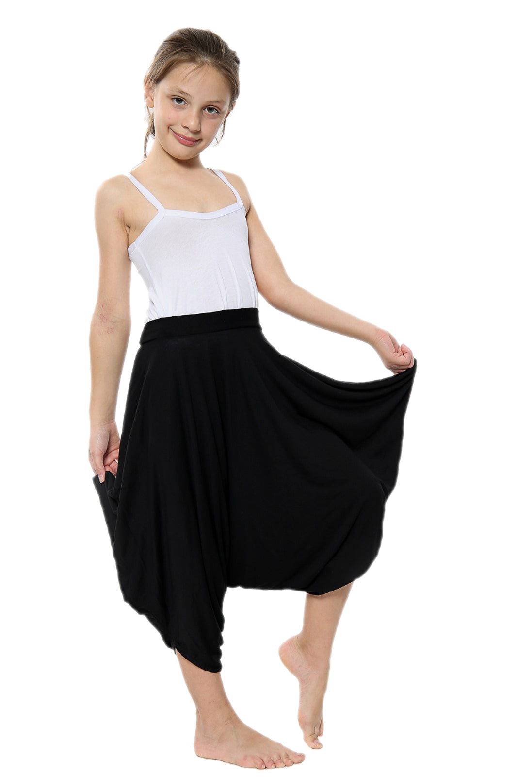Girls Draping Romper Skirt - Black