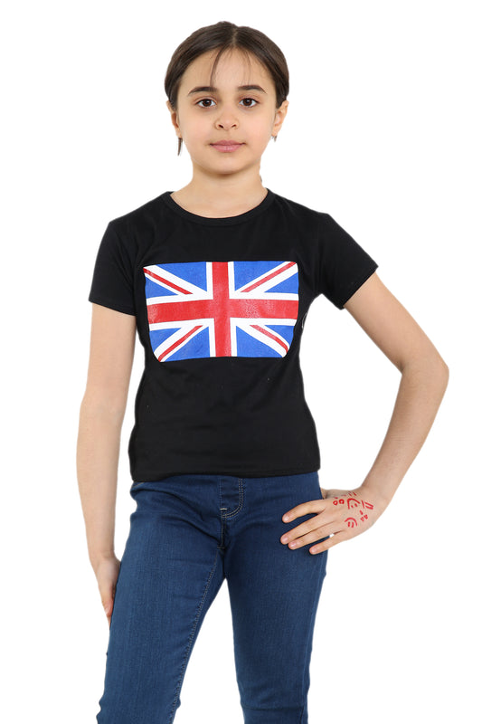 Girls Union Jack Flag T-Shirt Great Britain Coronation Leggings