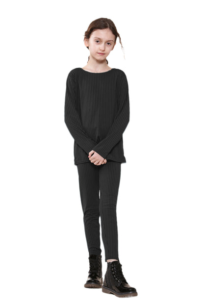 Girls Ribbed Tracksuit Loungewear Outfits