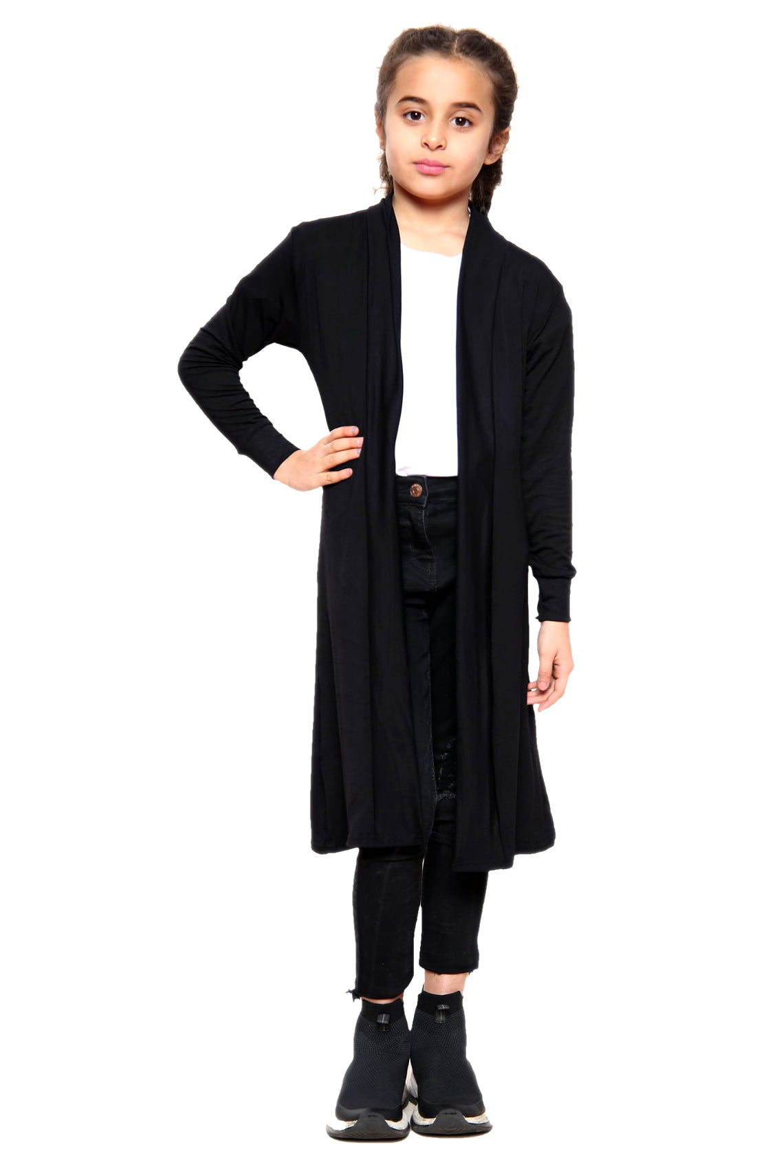 Girls Long Boyfriend Cardigan - Black
