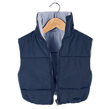 Girls Reversible Gilet Bodywarmer Cropped Sleeveless Jacket 2 in 1 - Black