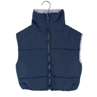 Girls Reversible Gilet Bodywarmer Cropped Sleeveless Jacket 2 in 1 - Black