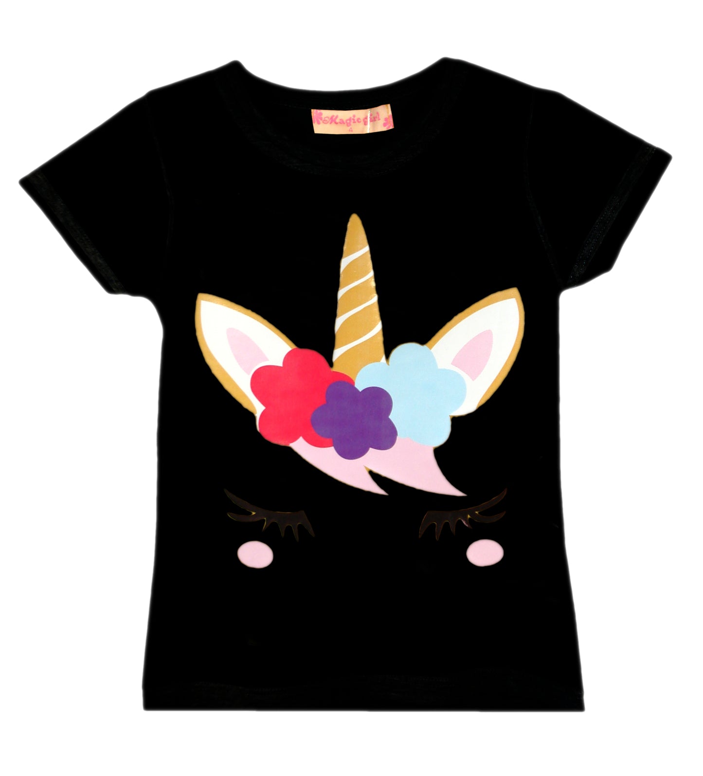 Girls Dab Unicorn T-Shirt - Black Lashes