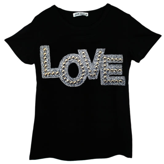 Girls Shiny Love & Trainers Print T-Shirts - Black Love