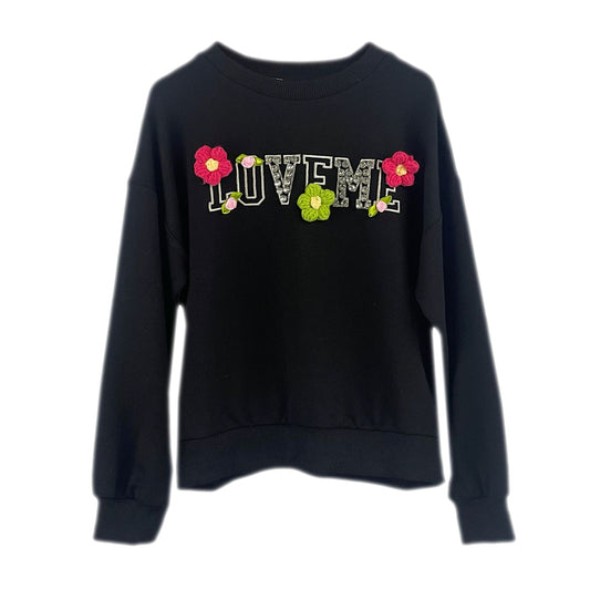 Girls Floral Jumper Rose Sequin LOVE ME Sweatshirt