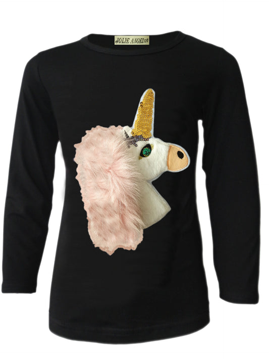 Girls Unicorn Fur Sequin Tunic Tops