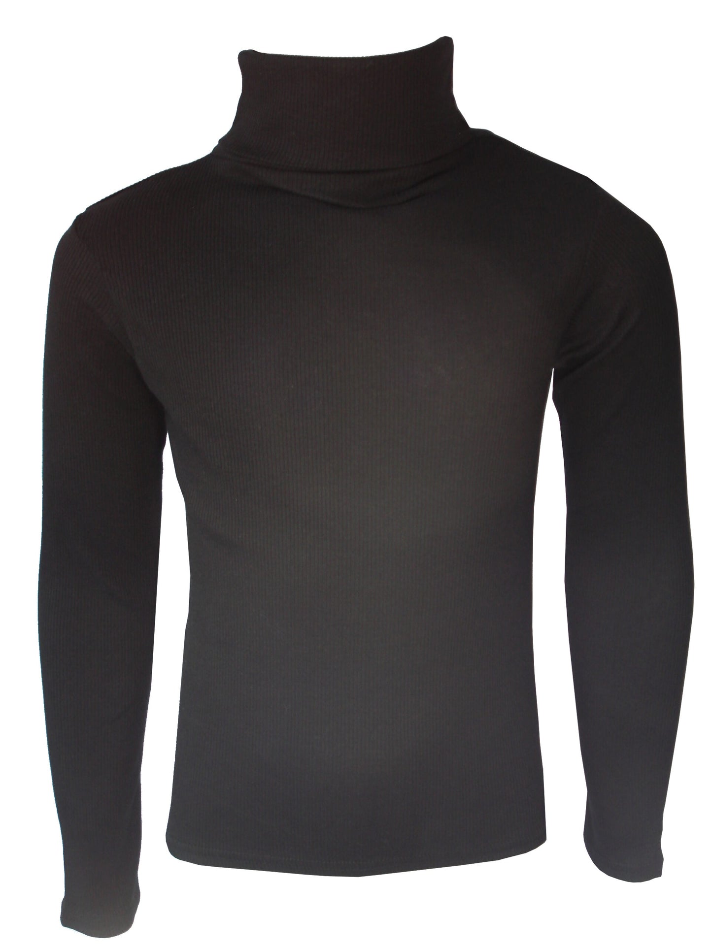Girls Ribbed Polo Neck Tops - Black Rib