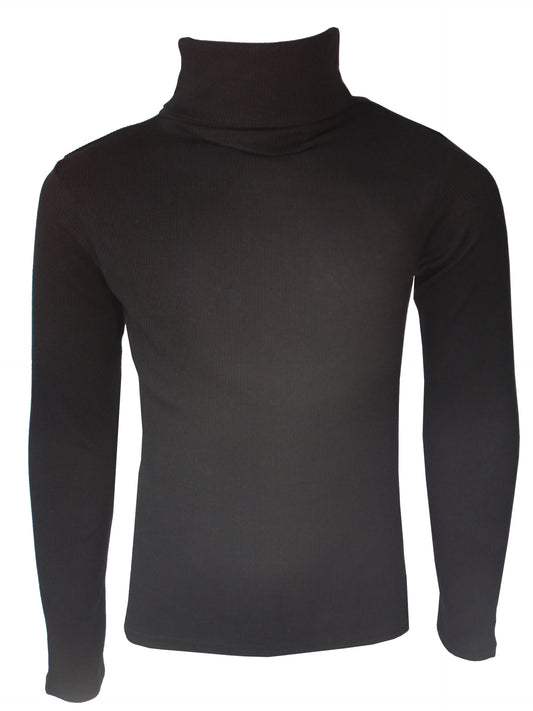 Girls Ribbed Polo Neck Tops - Black Rib