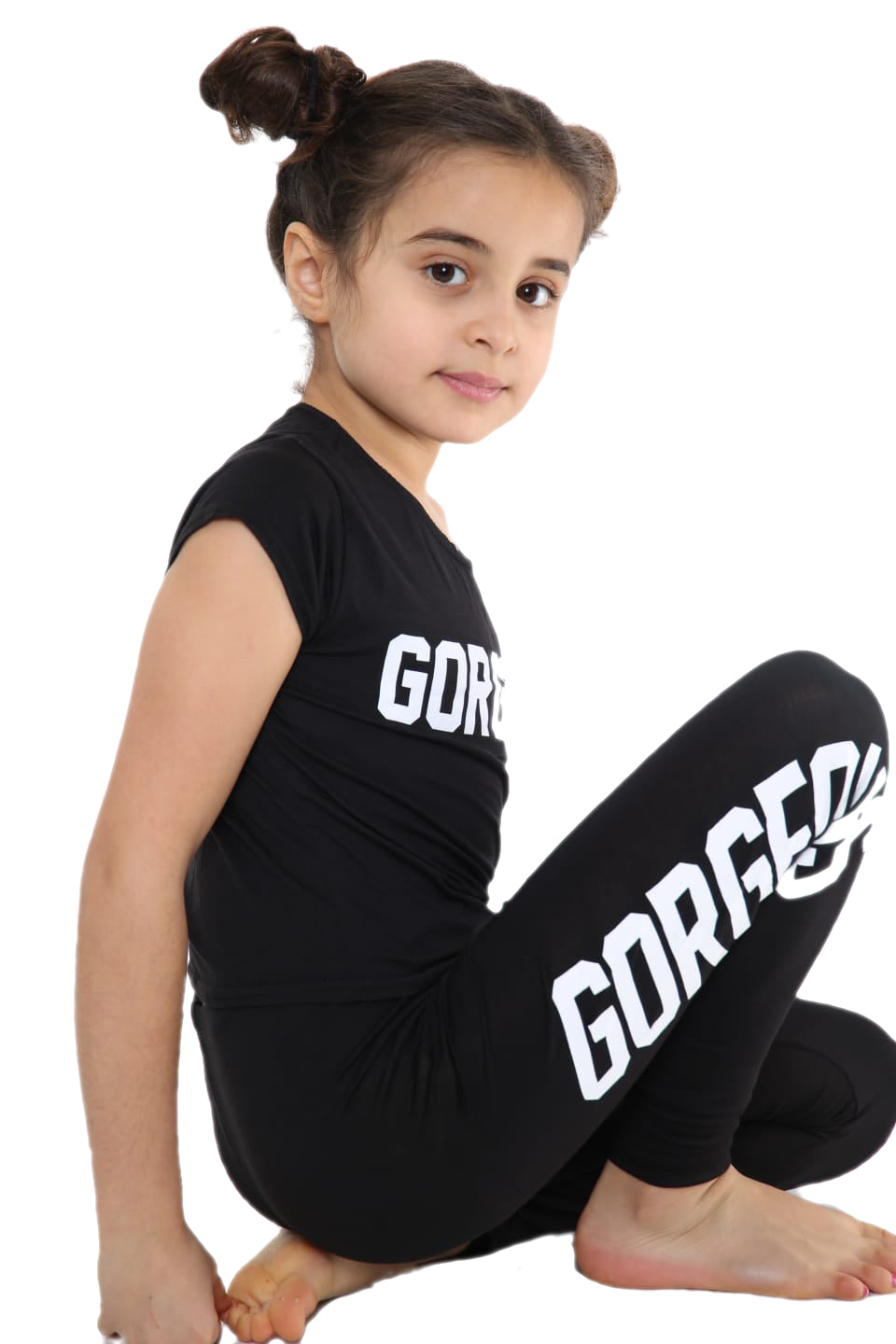 Girls Gorgeous Print Neon Crop Top & Leggings Set - Black