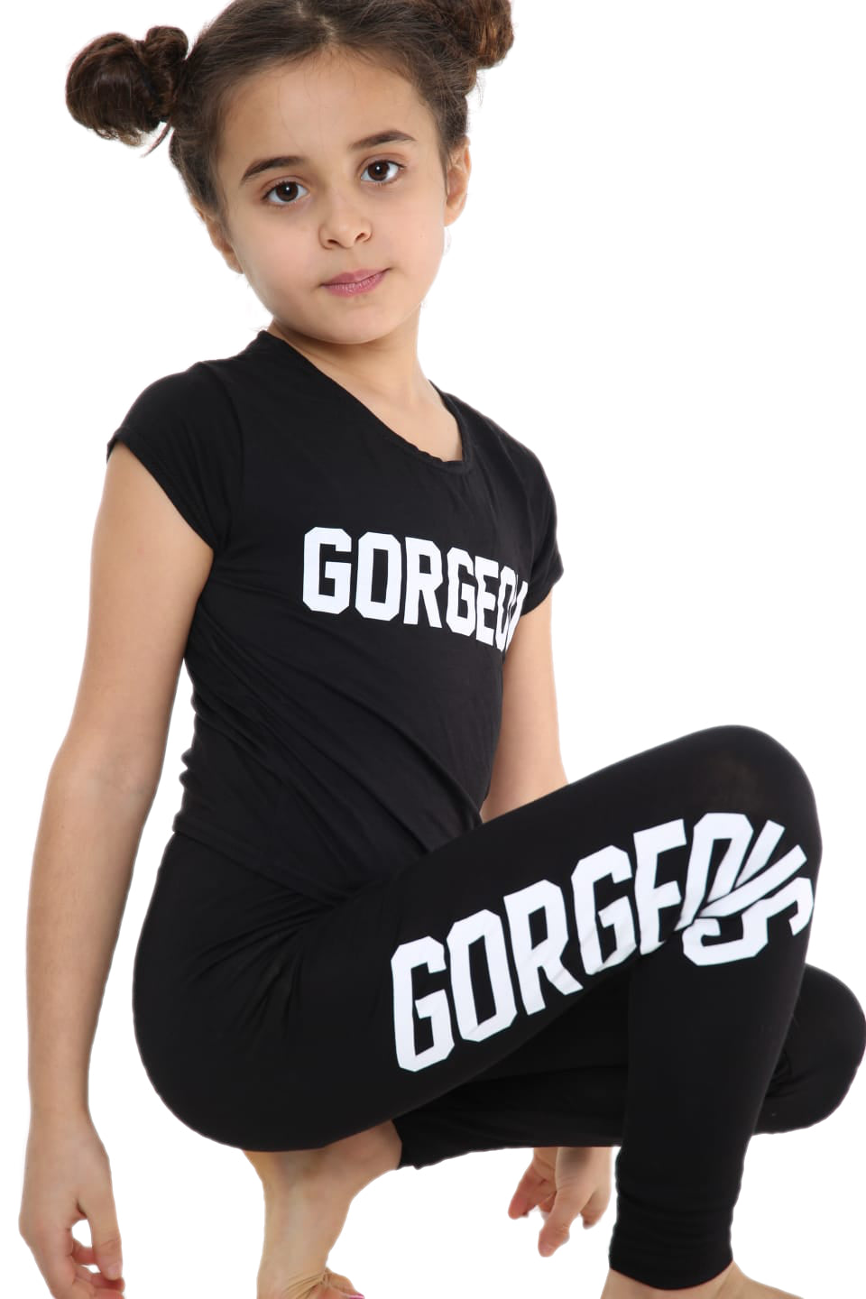 Girls Gorgeous Print Neon Crop Top & Leggings Set - Black