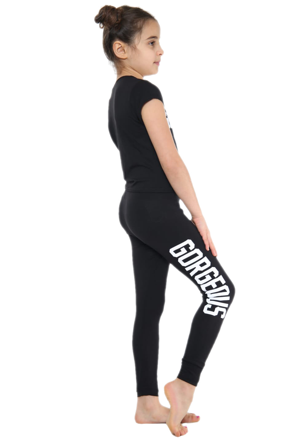 Girls Gorgeous Print Neon Crop Top & Leggings Set - Black