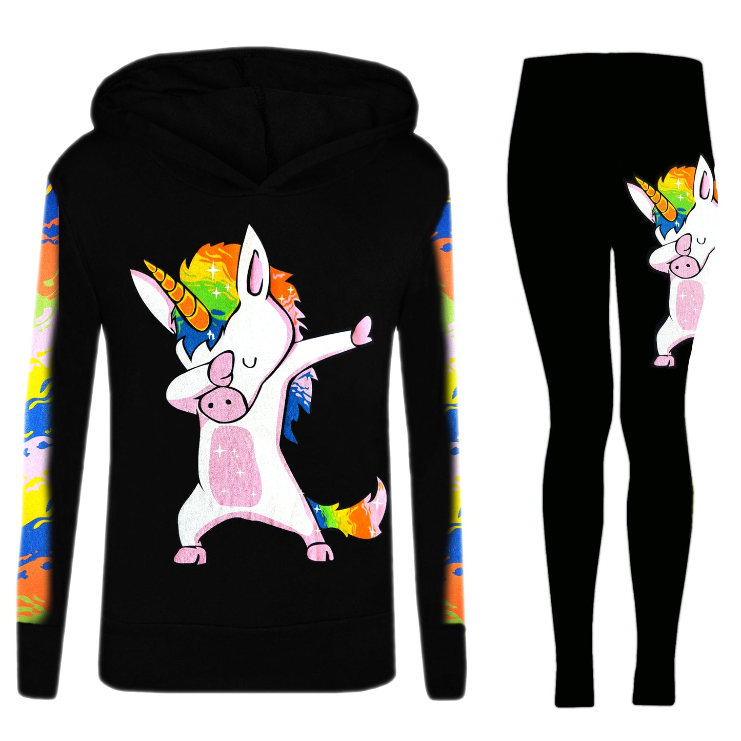 Girls Dab Unicorn Hooded Top & Leggings Tracksuit