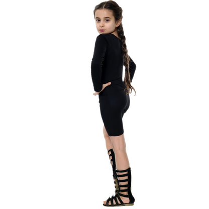 Girls Long Sleeve Bodycon Midi Dress - Black