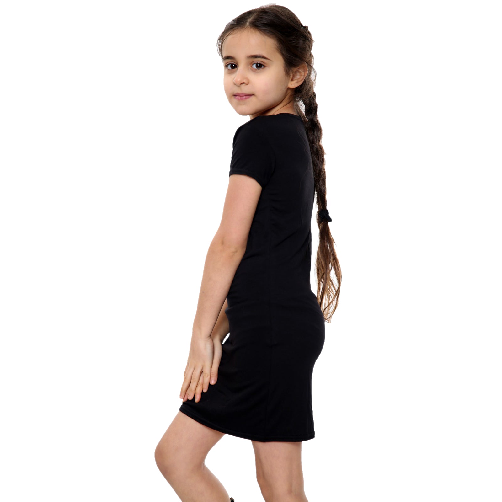 Girls Bodycon Midi Plain Dress - Black