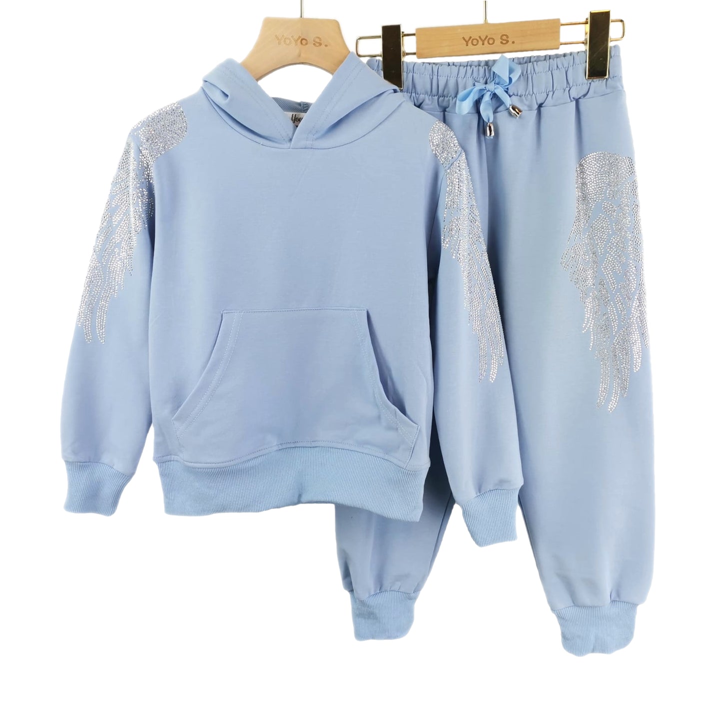 Girls Angel Wings Hoodie Set - Blue