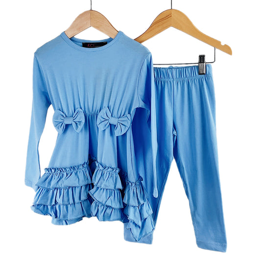 Girls Loungewear Fancy Dress Pleated Bow Set