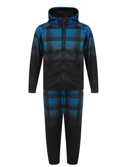 Boys Checked Sports Hooded Tracksuit - Blue