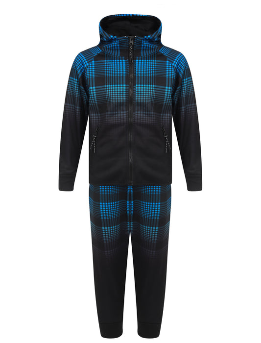 Boys Checked Sports Hooded Tracksuit - Blue