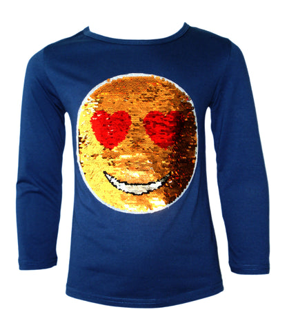 Girls Funny Face Brush Changing Sequin Tops - Blue