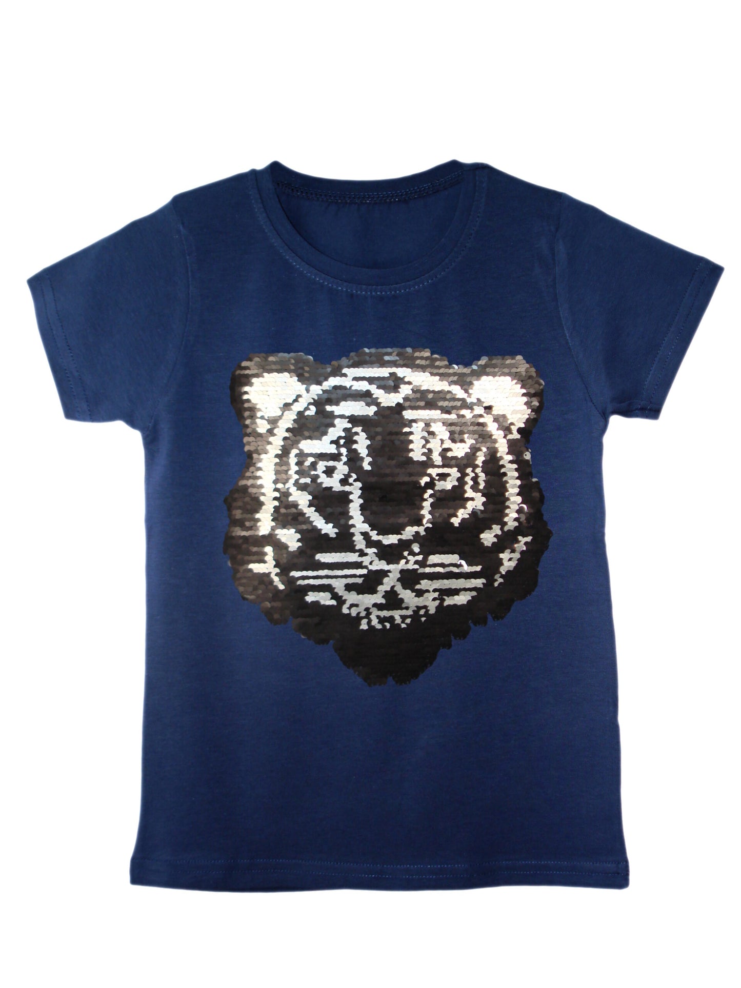 Kids Tiger Brush Changing Sequin T-Shirt - Navy Blue