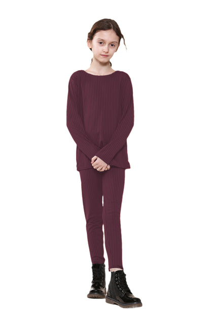 Girls Ribbed Tracksuit Loungewear Outfits