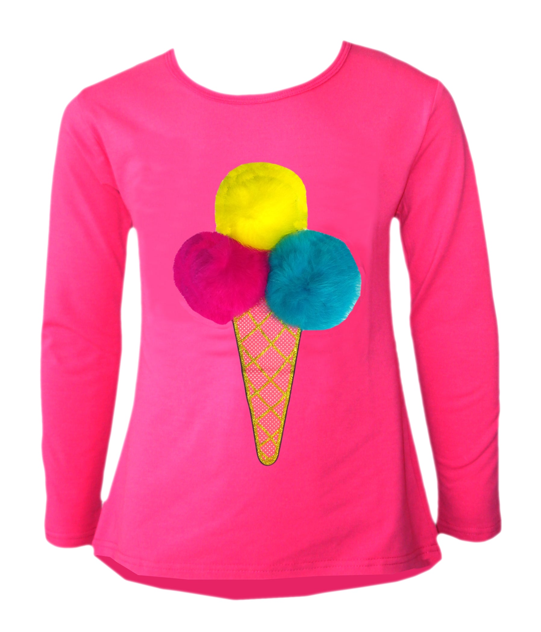 Girls Ice Cream Cone Pom Pom Scoops Top - Cerise