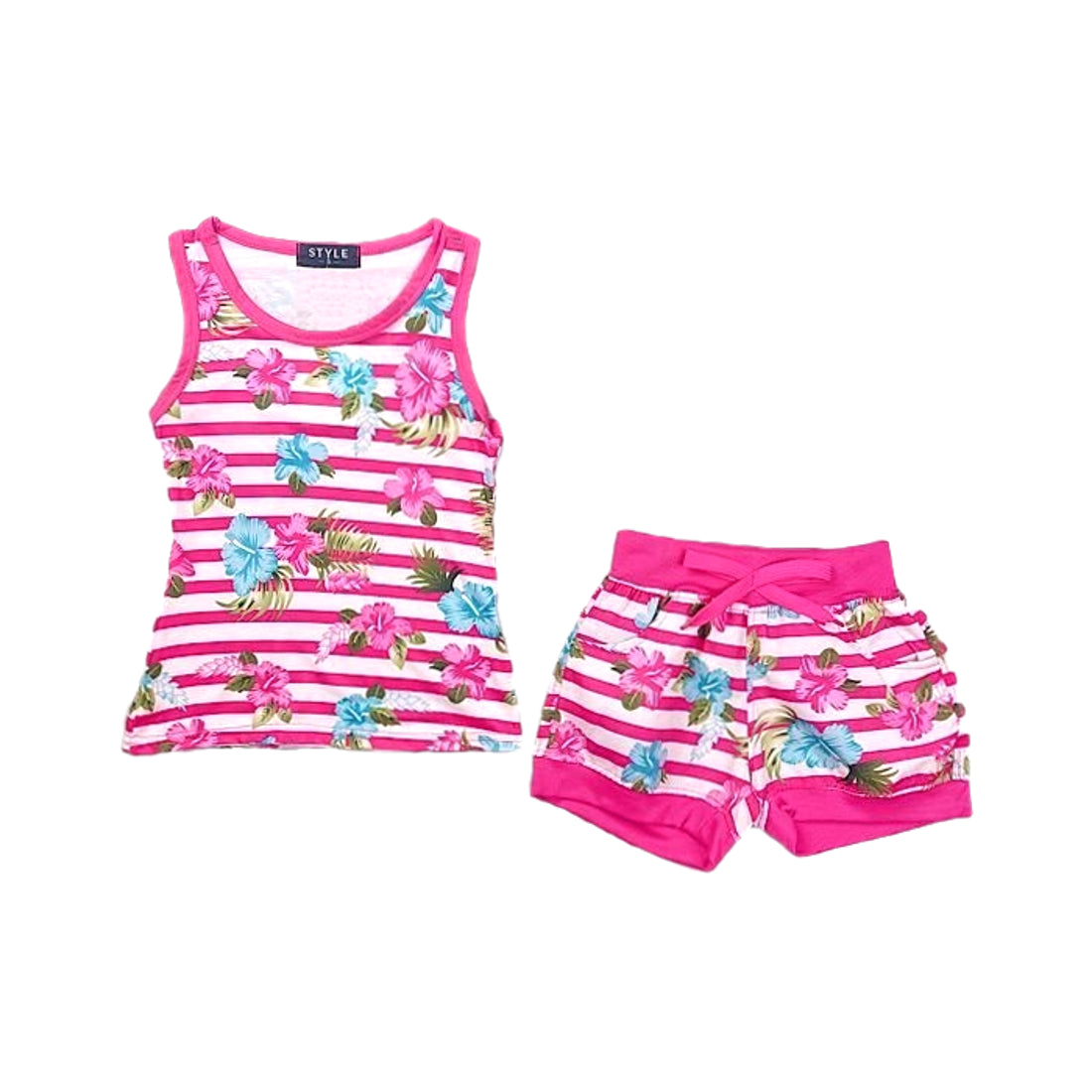 Girls Floral Striped Shorts Set Vest Top Outfit