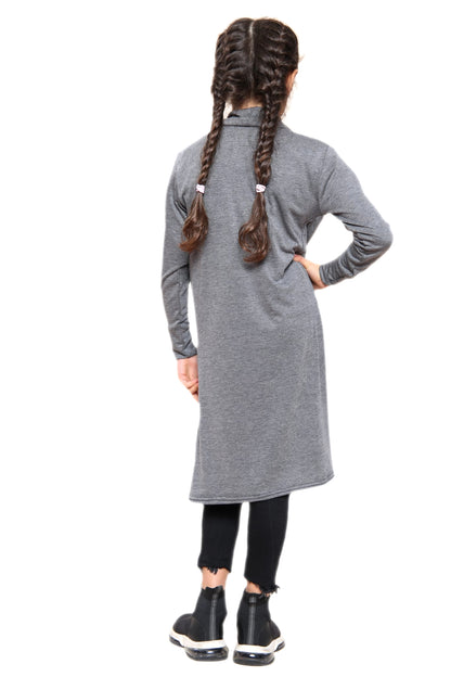 Girls Long Boyfriend Cardigan - Charcoal
