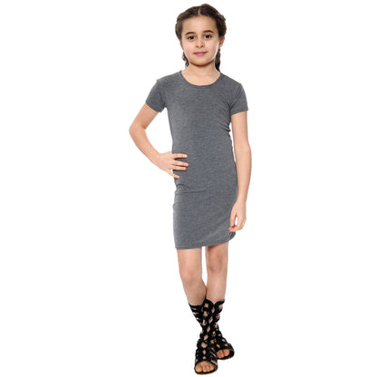 Girls Bodycon Midi Plain Dress - Charcoal