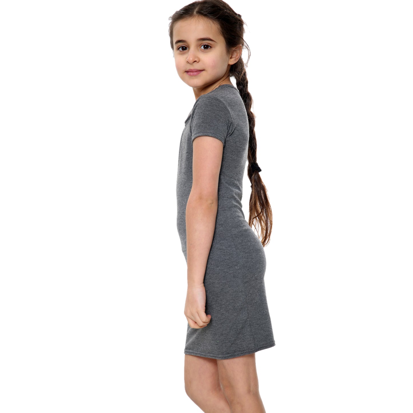 Girls Bodycon Midi Plain Dress - Charcoal