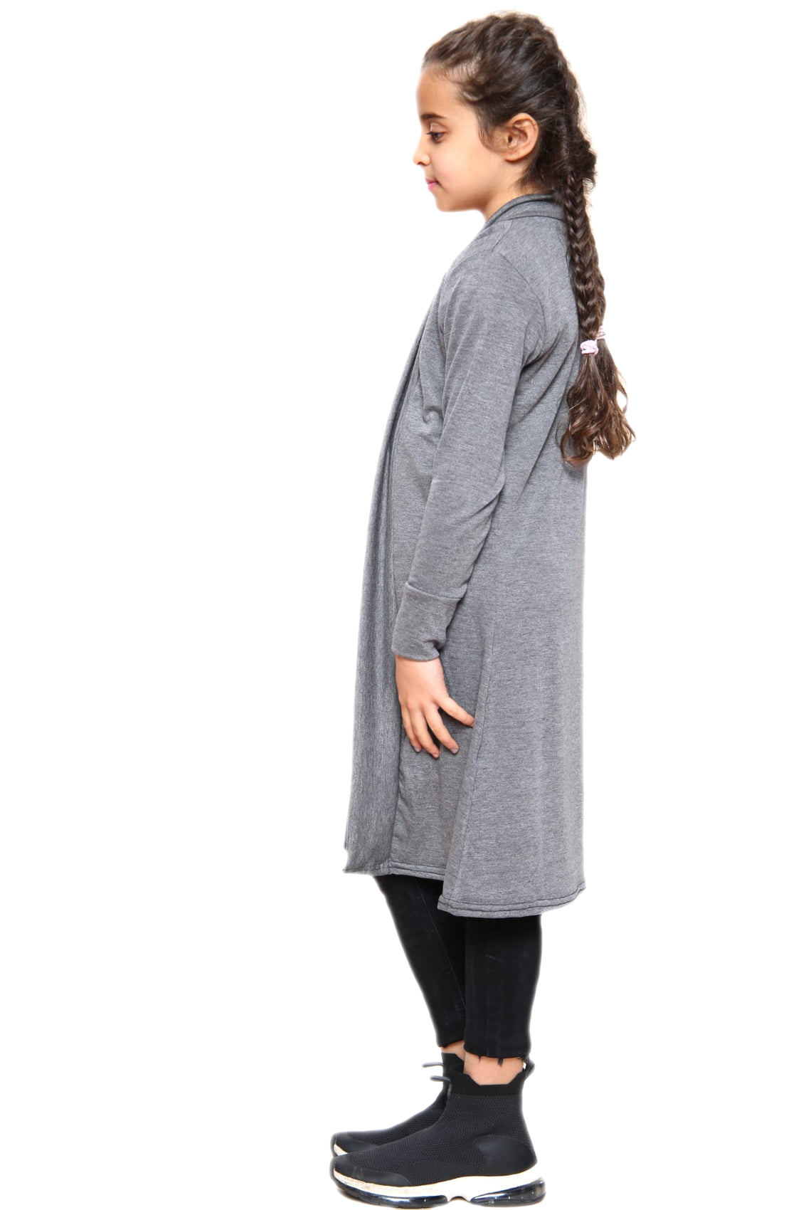 Girls Long Boyfriend Cardigan - Charcoal