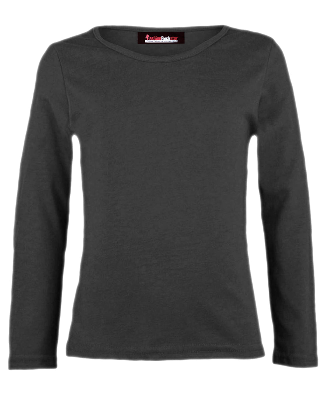Girls Basic Long Sleeve Tops - Charcoal