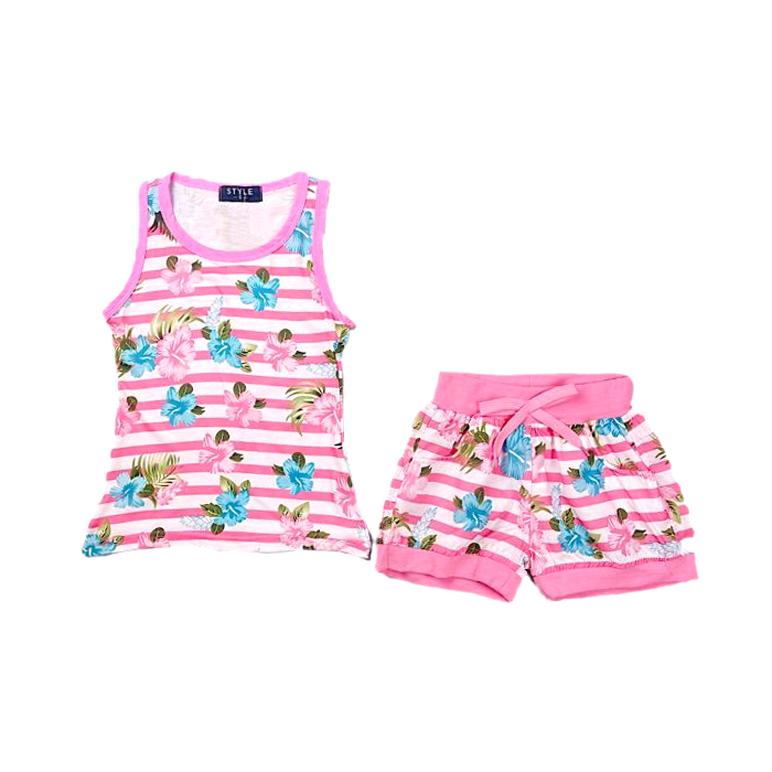 Girls Floral Striped Shorts Set Vest Top Outfit