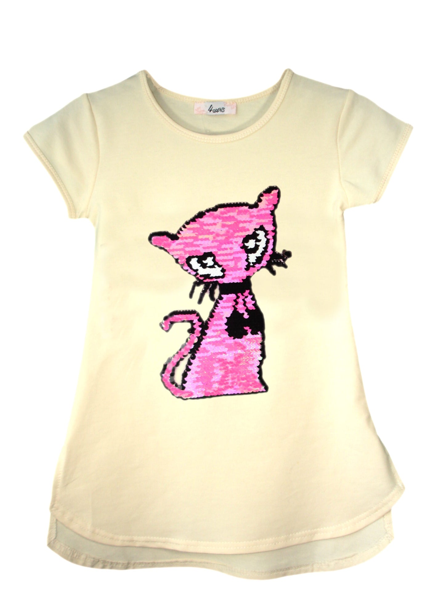 Girls Cat, Roses & Pearls Long T-Shirt Mini Dress