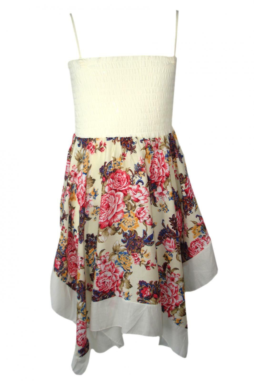 Girls Handkerchief Floral Summer Dress - Cream