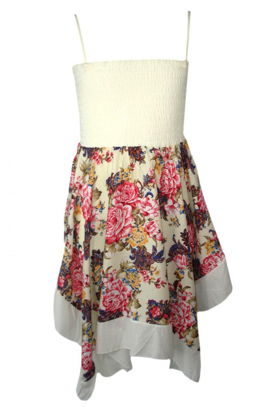 Girls Handkerchief Floral Summer Dress - Cream