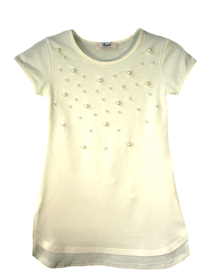 Girls Cat, Roses & Pearls Long T-Shirt Mini Dress