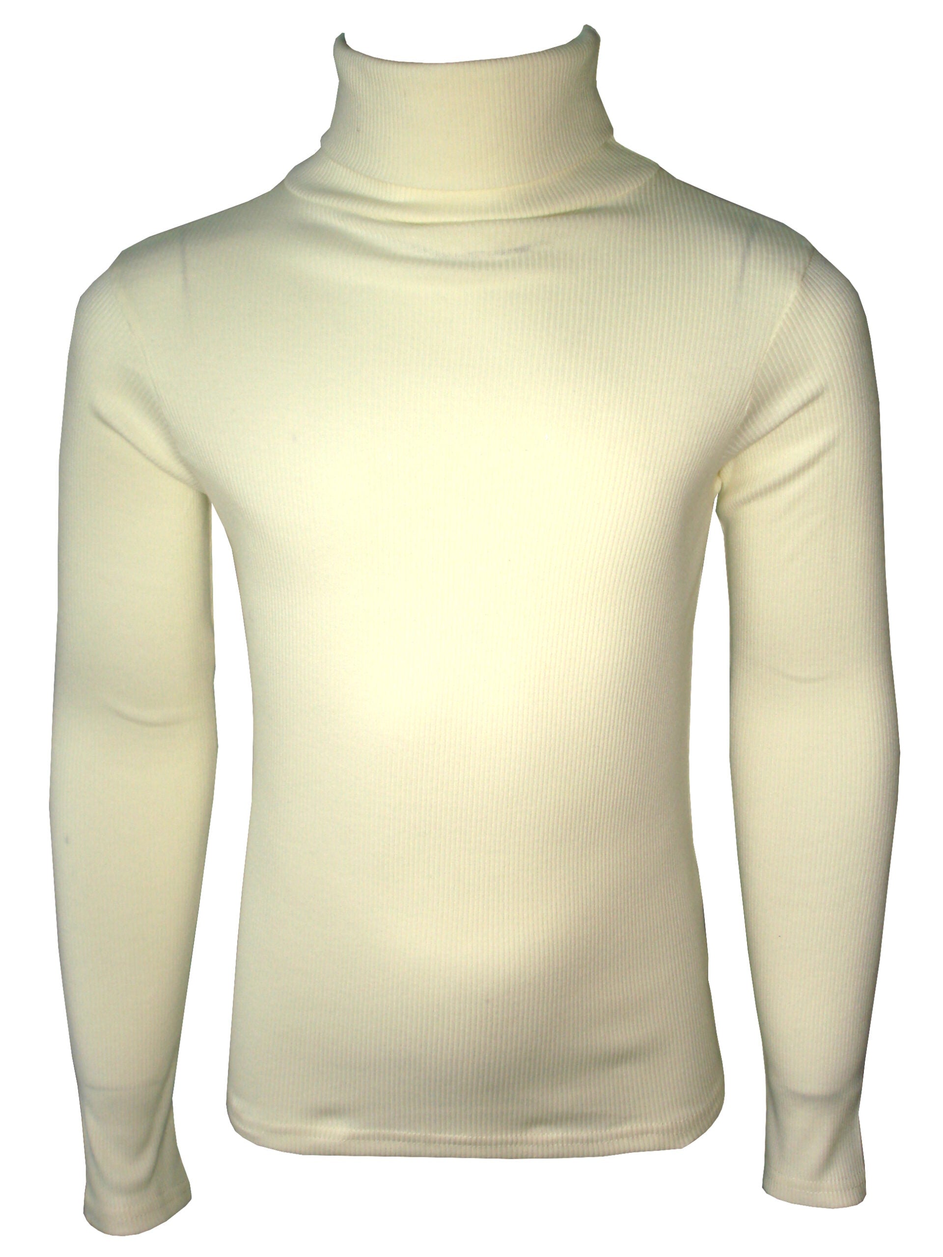 Girls Ribbed Polo Neck Tops - Cream Rib