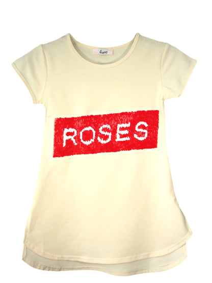 Girls Cat, Roses & Pearls Long T-Shirt Mini Dress