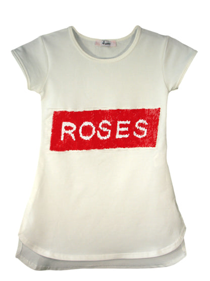 Girls Cat, Roses & Pearls Long T-Shirt Mini Dress