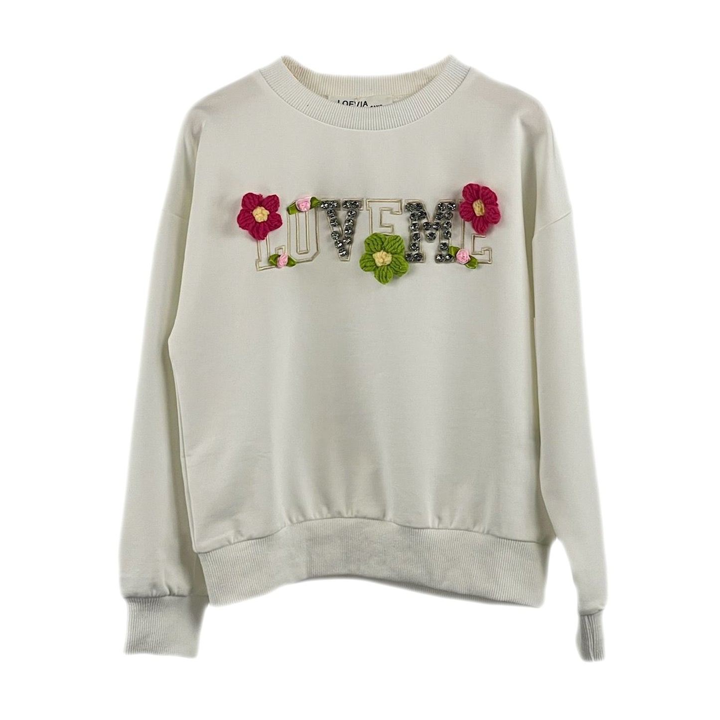 Girls Floral Jumper Rose Sequin LOVE ME Sweatshirt
