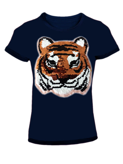 Girls Animal Sequin Brush Changing T-Shirts