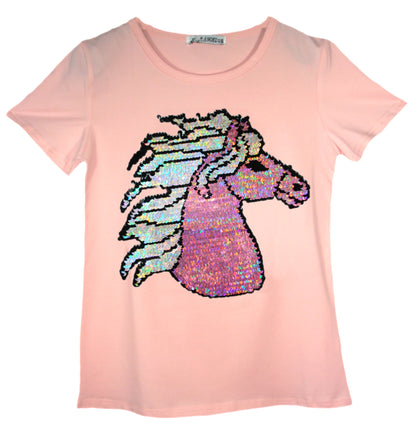 Girls Animal Sequin Brush Changing T-Shirts