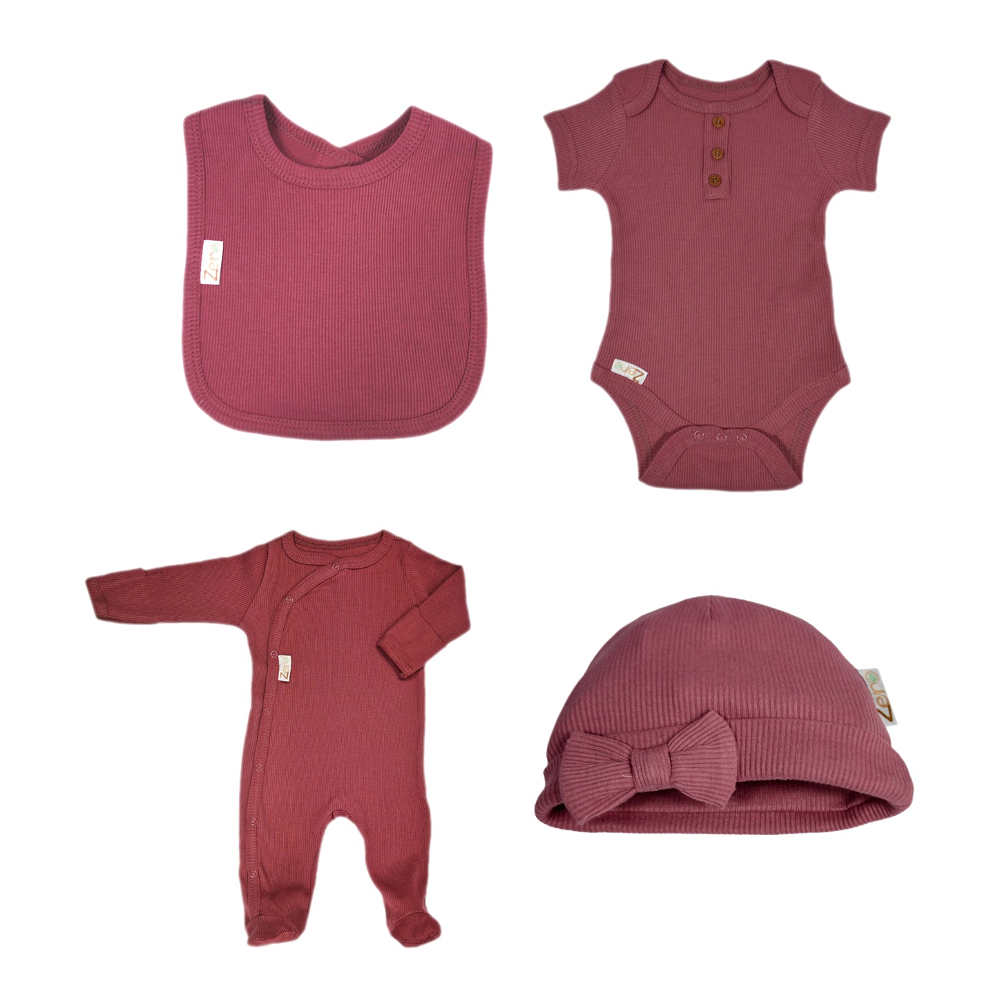 Baby Bodysuit Ribbed Sleepsuit Beanie Hat Bib