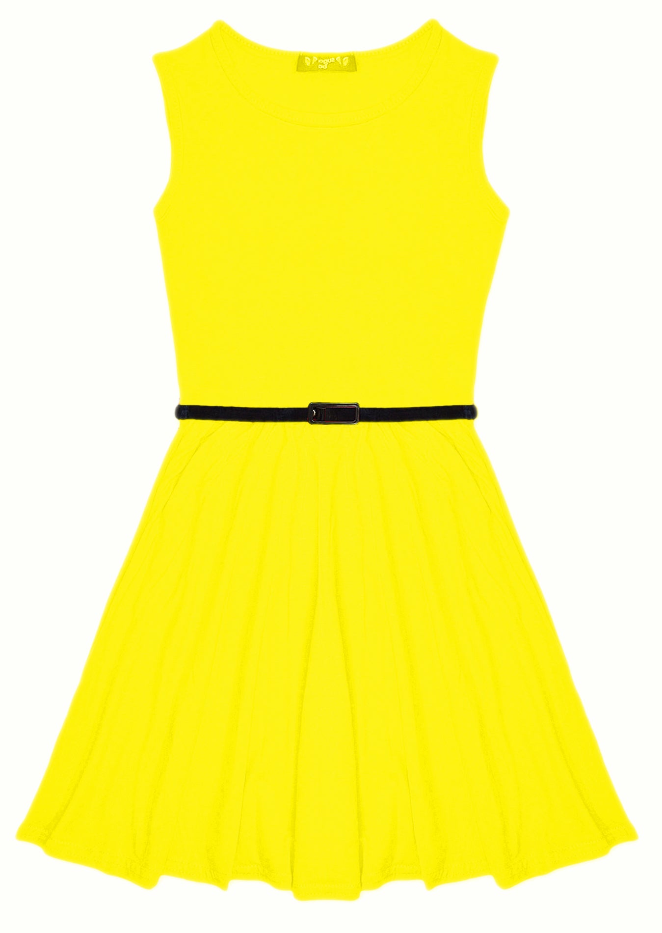 New Girls Plain Retro Skater Dress with Belt Age Size 7 8 9 10 11 12 13 years