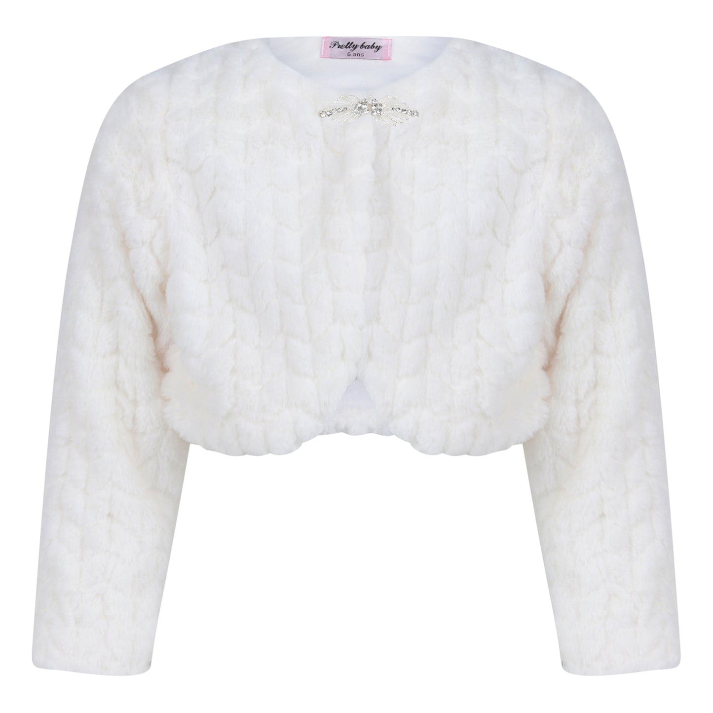 Girls Long Sleeve Ivory Fur Special Occasion Bolero Tippet Shrug Diamante Clasp Fastening 3-14 Years