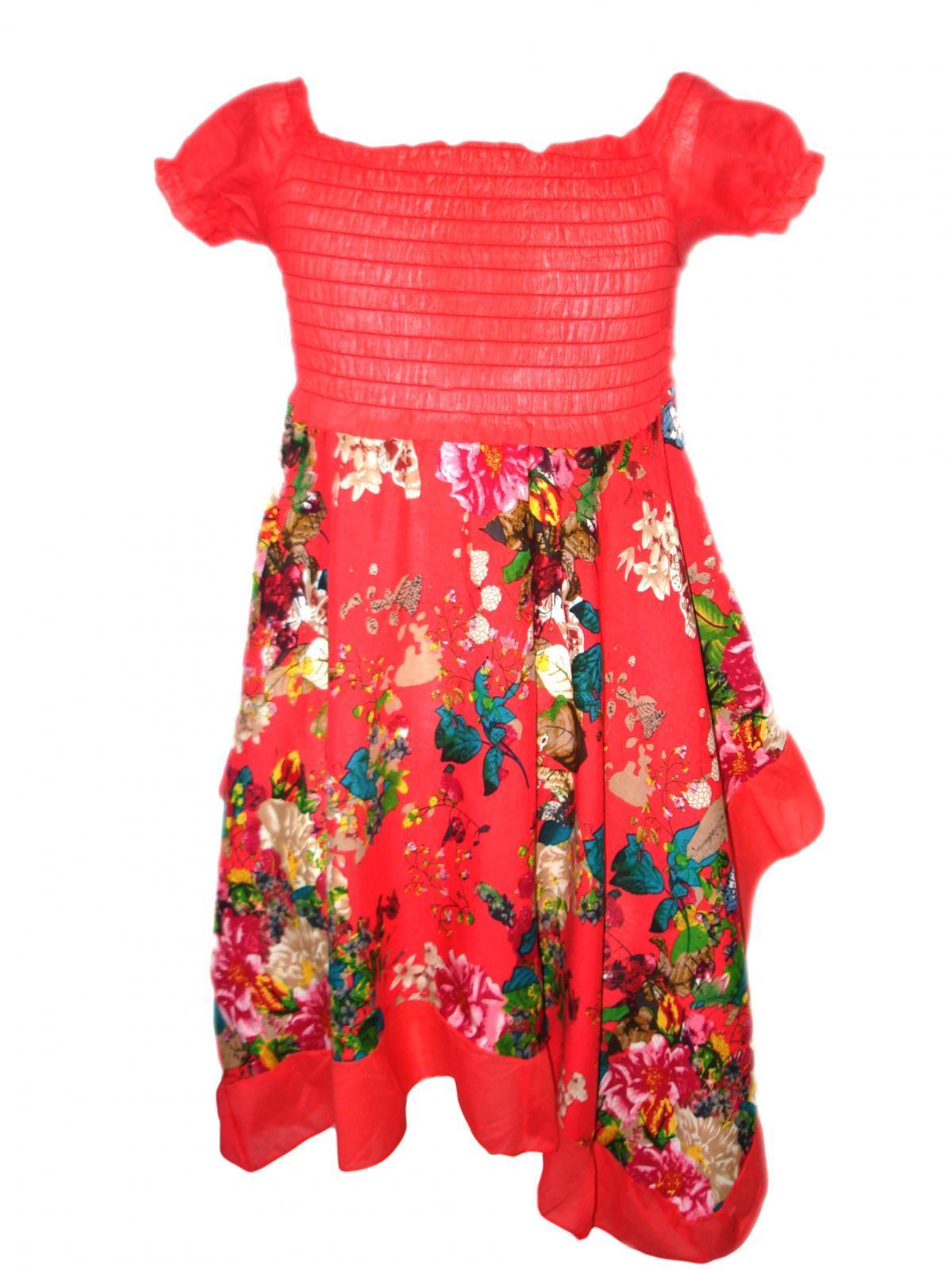 Girls Summer Floral Handkerchief Sun Dress - Coral
